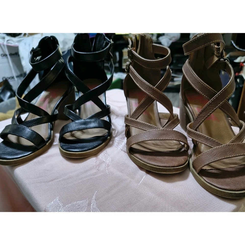 Lot 2 Jellypop Women's Hakka Black, Brown Sandals with Zipper Sz 8 Excellent